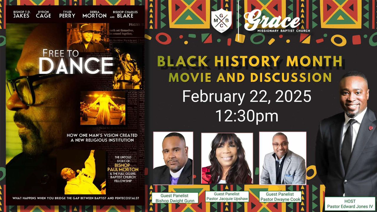 Flyer for the Black History Month movie and discussion of Free to Dance, February 22, 2025 at 12:30pm